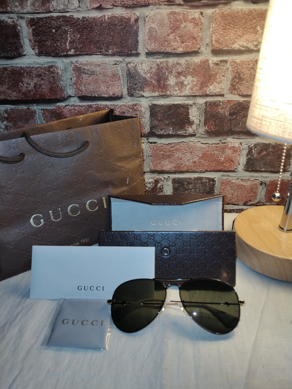 New Gucci Aviator Sunglasses - Black & Gold Frame, Black Tinted Lenses